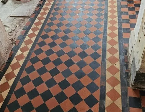 Restored quarry tile floor at Ipswich Museum