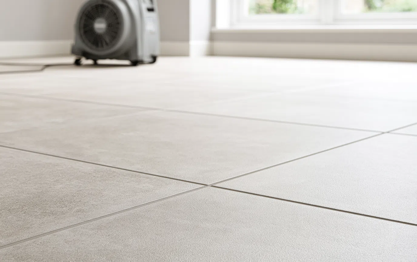 Tile grout allowed to dry before professional sealing