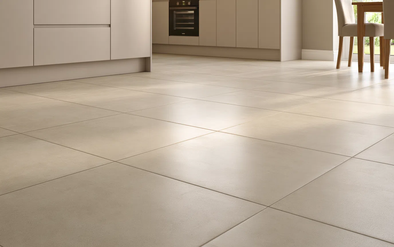 Smooth glazed tile floor suitable for professional cleaning