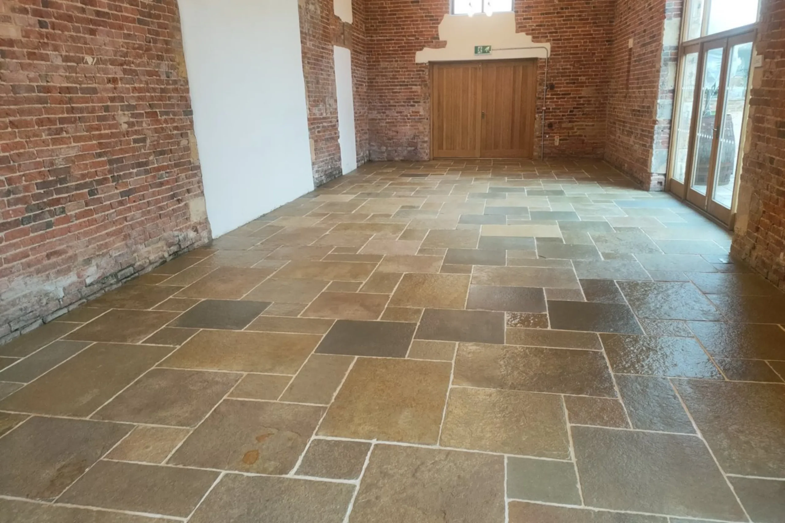Natural stone floor after professional cleaning and sealing