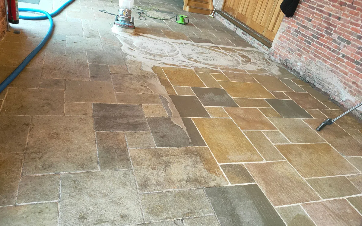 Specialist cleaning and sealing of a natural stone floor