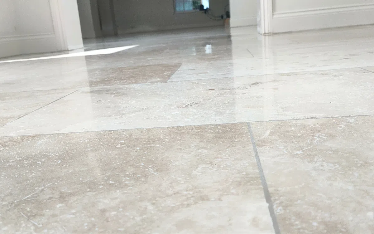 Stone floor after onsite grinding, honing and polishing