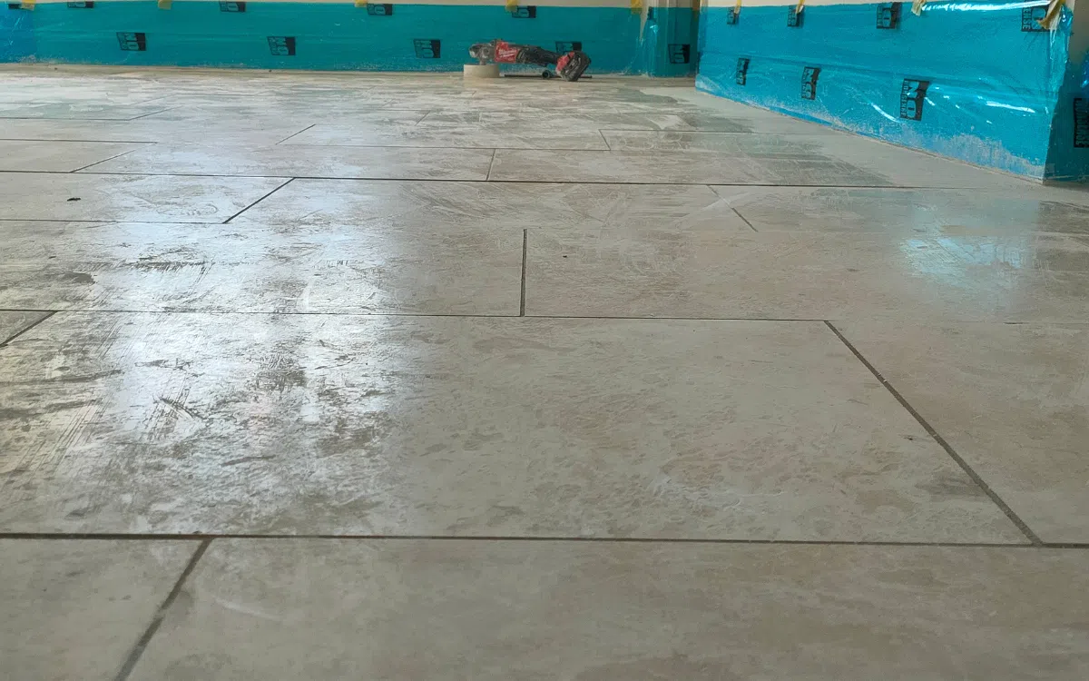 Stone floor before onsite grinding, honing and polishing