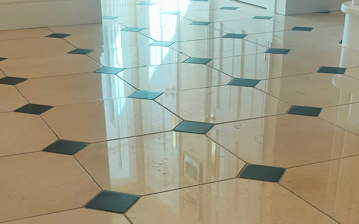 Natural stone floor after professional polishing